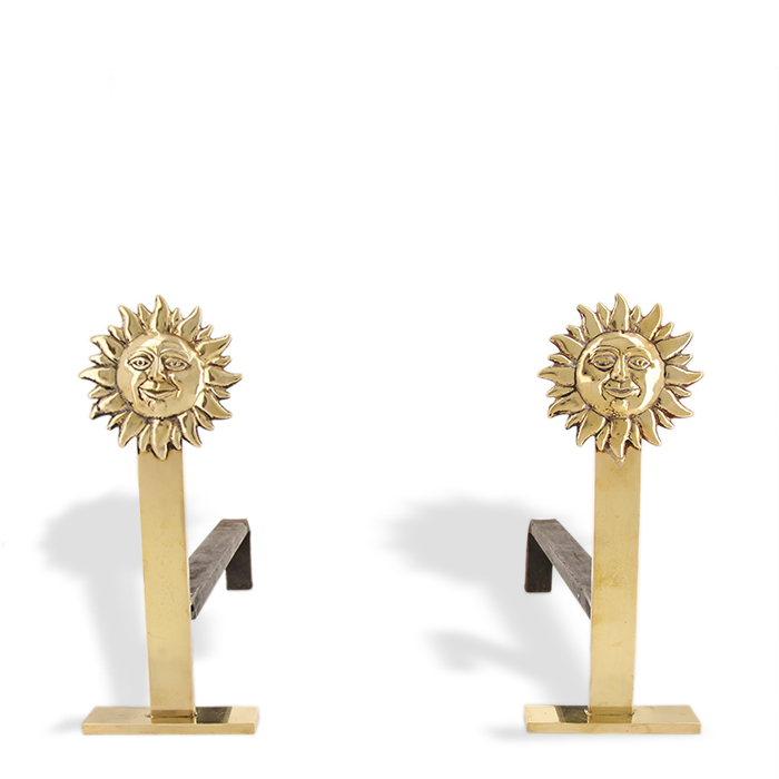 Pair of  "Sun" firedogs in golden and cast metal, from the 1980's - Detail D1