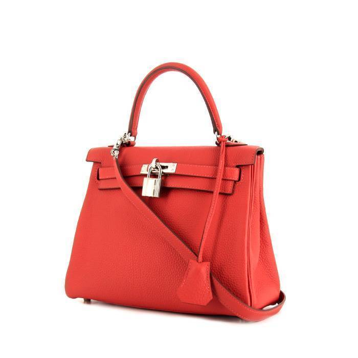 Hermes Kelly 25 cm handbag in red Pivoine togo leather - 00pp