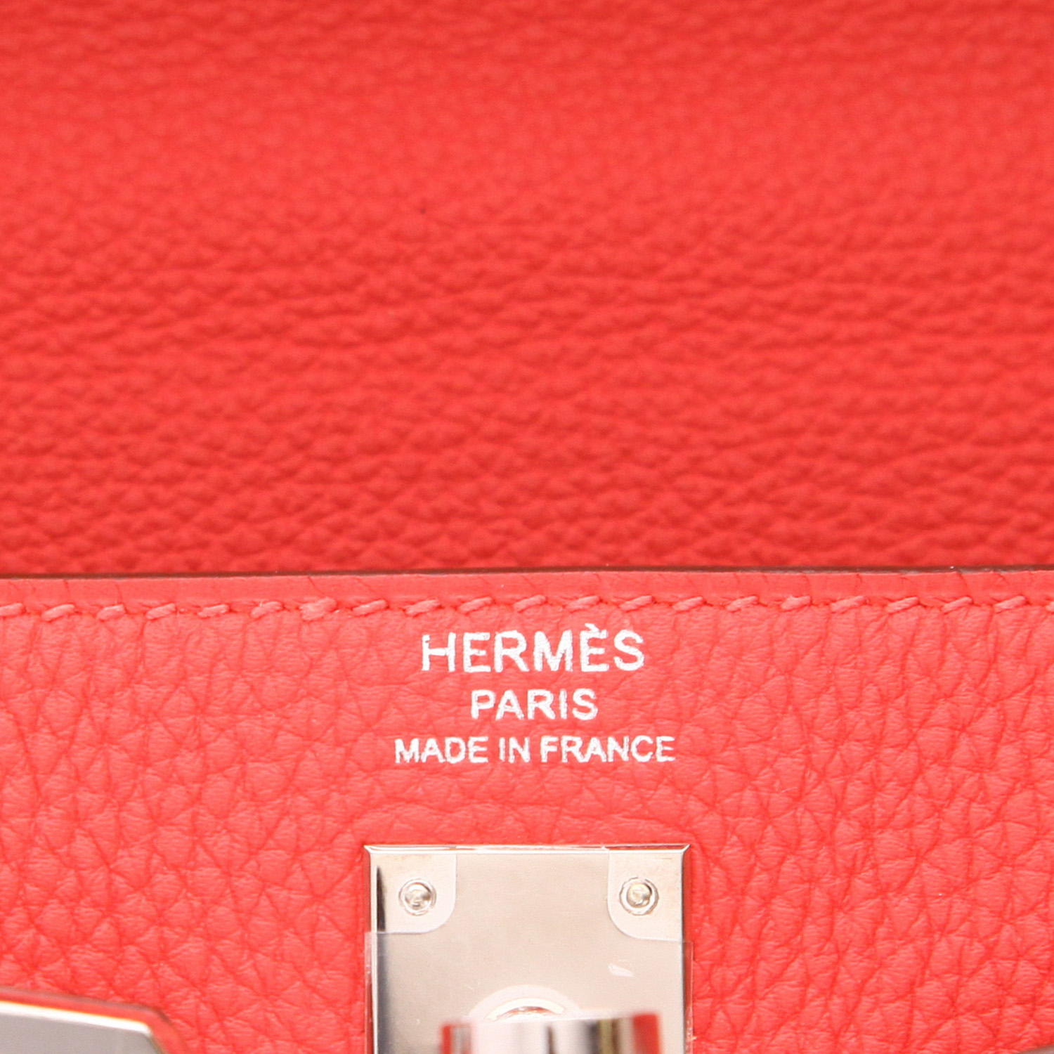 Bolso de mano Hermès  Kelly 25 cm en cuero togo rojo Pivoine - Detail D2