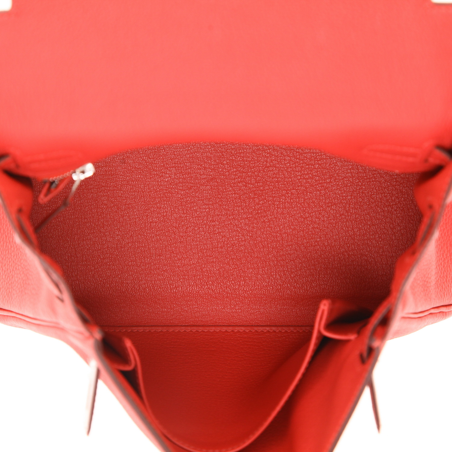 Bolso de mano Hermès  Kelly 25 cm en cuero togo rojo Pivoine - Detail D3