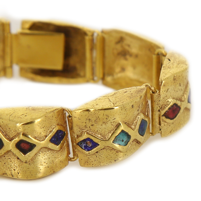 Line Vautrin, “Arlequin” bracelet, in gilded bronze and enamel, monogrammed, from the 1950's - Detail D1