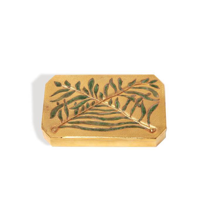 Line Vautrin, "Feuilles de laurier entrelacées" compact box, in gilt bronze and enamel, signed, from the 1950's - 00pp