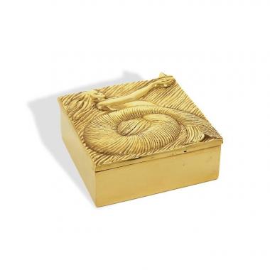 Line Vautrin, boîte "La sirène et le navire", en bronze doré, signée, des années 1950