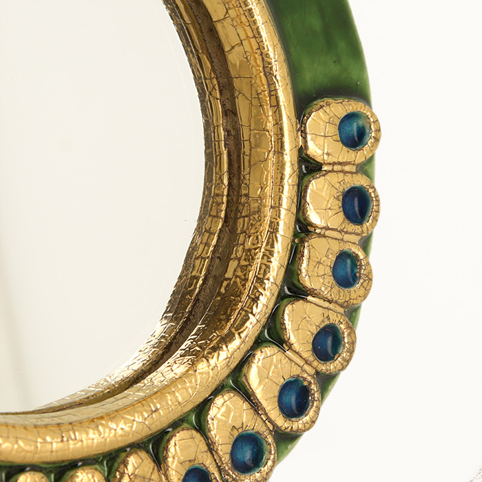 Mithé Espelt, "Ecailles" ("Scales") hand mirror, in embossed and glazed earthenware, crackled gold, of 1976 - Detail D1