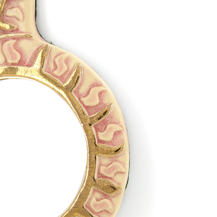 Mithé Espelt, "Aube" hand mirror, in embossed and glazed earthenware, crackled gold, of 1960 - Detail D1