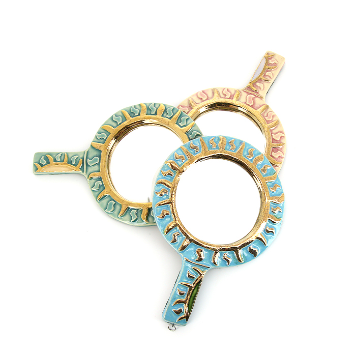 Mithé Espelt, "Aube" hand mirror, in embossed and glazed earthenware, crackled gold, of 1960 - Detail D2