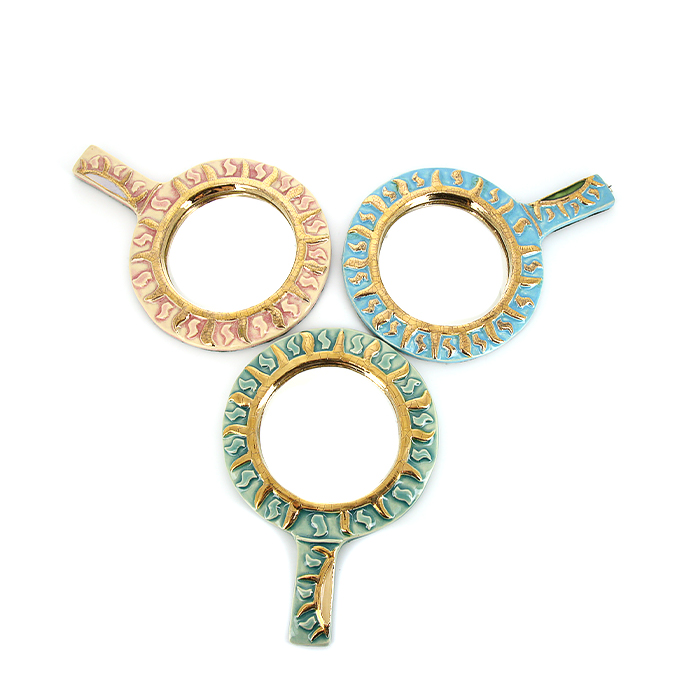 Mithé Espelt, "Aube" hand mirror, in embossed and glazed earthenware, crackled gold, of 1960 - Detail D3