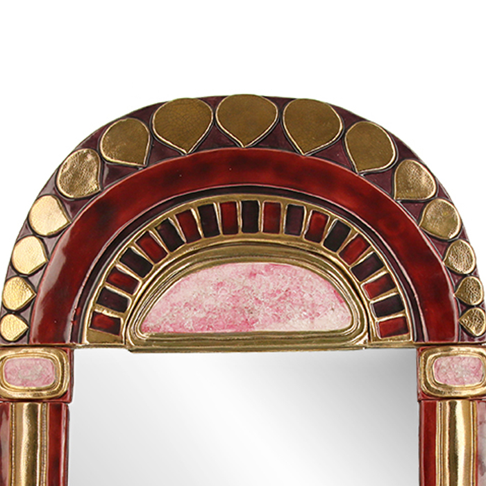 Mithé Espelt, large and rare "Theodora" mirror, in embossed and glazed earthenware, crackled gold and crystallized glass, from the 1990's - Detail D2