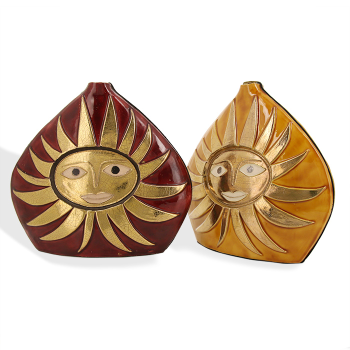 Mithé Espelt, rare "Soleil" lamp base, in embossed and glazed earthenware, crackled gold, from the 1960's - Detail D1