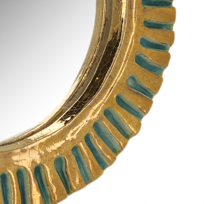 Mithé Espelt, "Jewellery-Mirror", in embossed and glazed earthenware, crackled gold, one of the first model of mirror designed by the artist, from the 1948's - Detail D1
