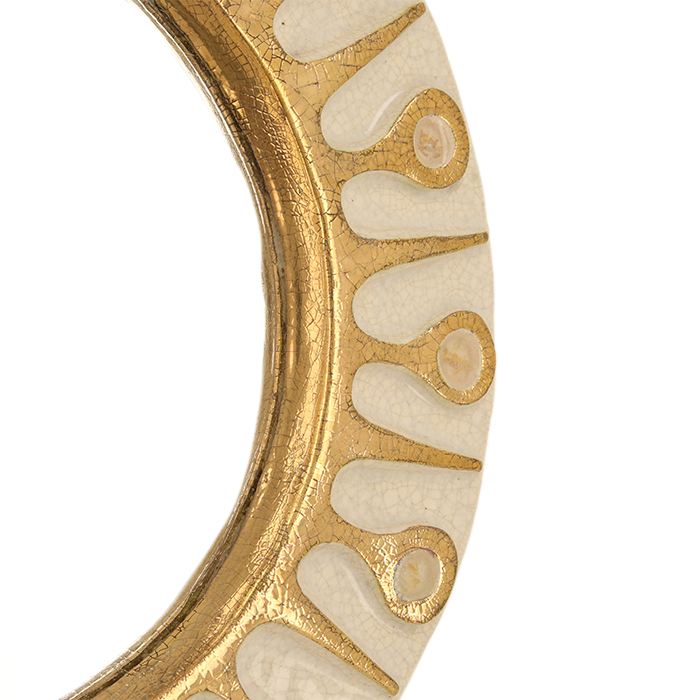 Mithé Espelt, large and rare "Soleil" mirror, in embossed and glazed earthenware, crackled gold and crystallized glass, of 1975 - Detail D1
