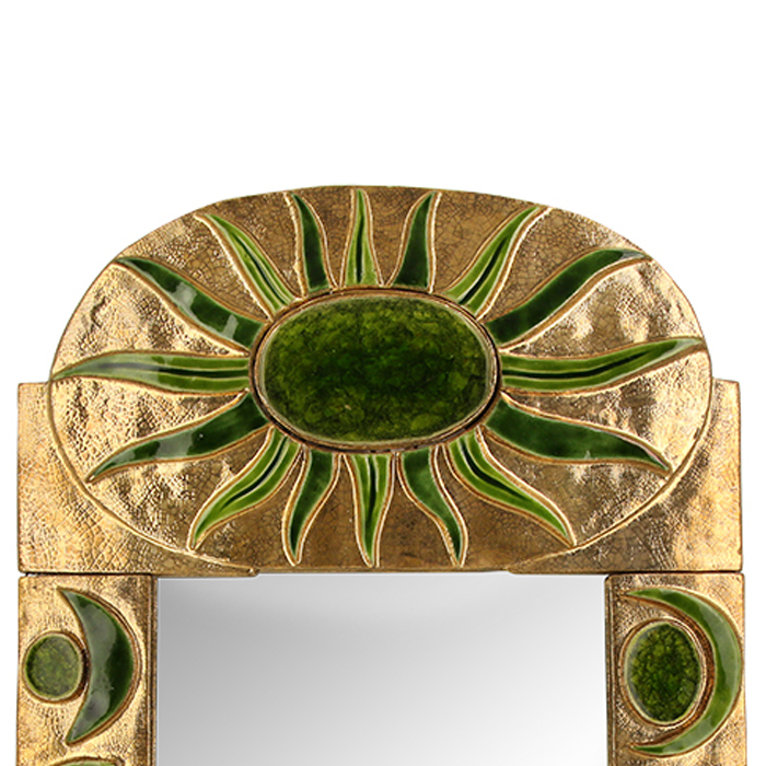 Mithé Espelt, large and rare "Marly" mirror, in embossed and glazed earthenware, crackled gold and crystallized glass, of 1979 - Detail D2