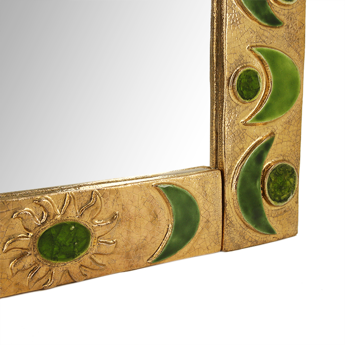Mithé Espelt, large and rare "Marly" mirror, in embossed and glazed earthenware, crackled gold and crystallized glass, of 1979 - Detail D3