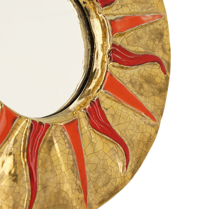 Mithé Espelt, "Inti" sun mirror, in embossed and glazed earthenware, crackled gold, from the 1975's - Detail D1