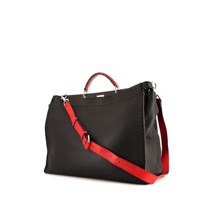 Fendi  Peekaboo Selleria large model  shoulder bag  in black grained leather - 00pp