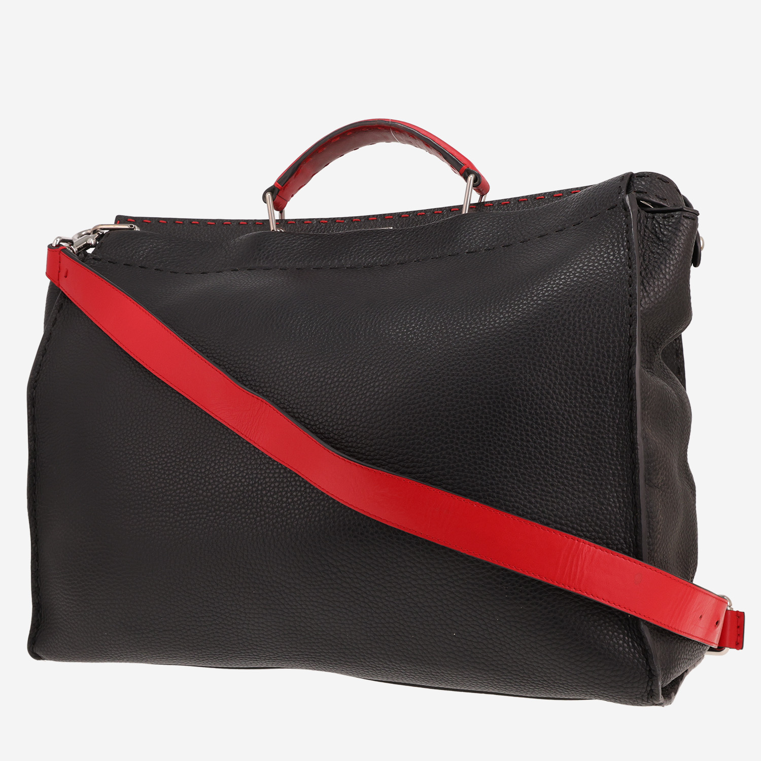 Fendi Peekaboo Selleria large model shoulder bag in black grained leather