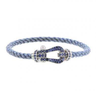 Bracciale Fred Force 10 modello grande in oro bianco,  zaffiri e nylon blu