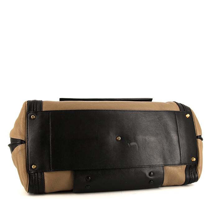 Bolso de mano Chloé Alice en cuero bicolor negro y color topo - Detail D4