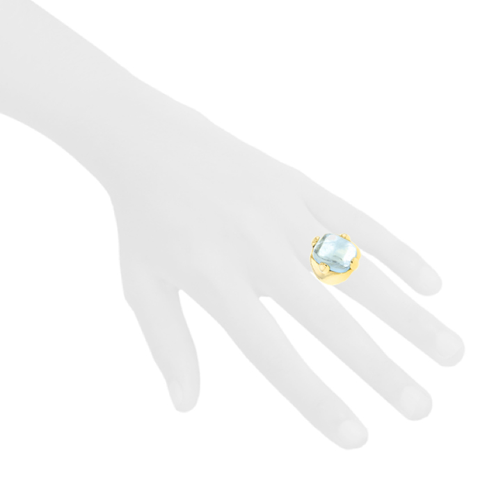Dome-shaped Pomellato Griffe ring in yellow gold and aquamarine - Detail D1