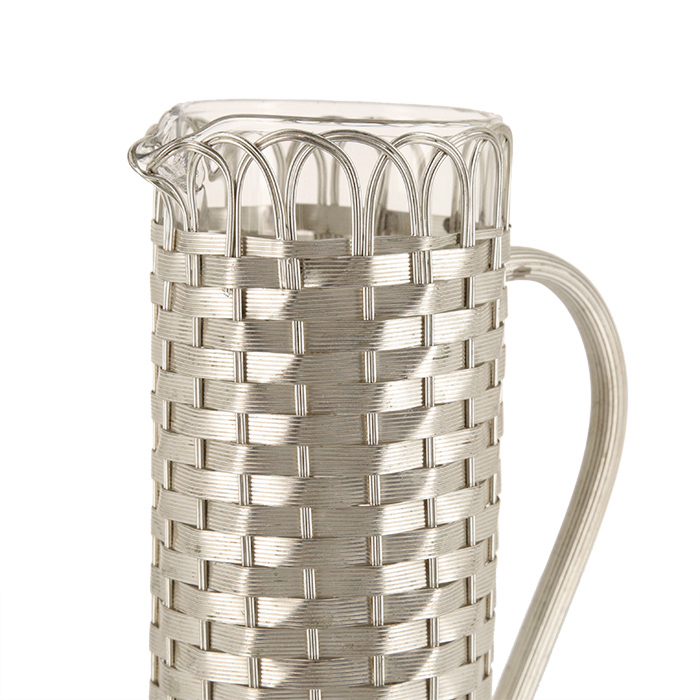 Christian Dior, table set including a pitcher and a basket in silvered metal imitating the work of basketry, signed, from the 1980's - Detail D1