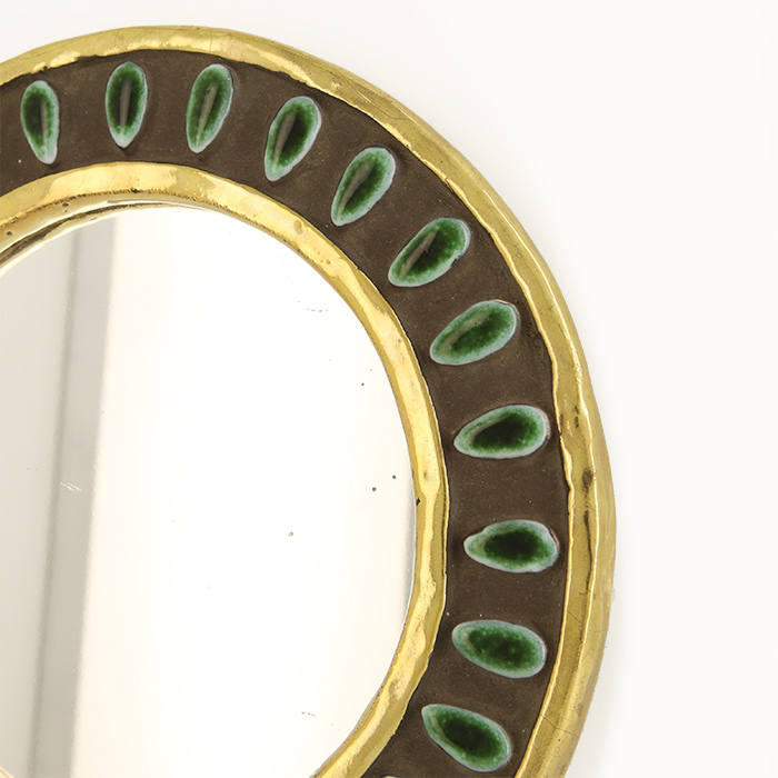 Mithé Espelt, "Amandes" mirror, in embossed and glazed earthenware, crackled gold, from the 1954's - Detail D1