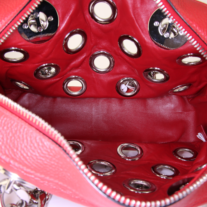 Sac à main Prada Grommet en cuir rouge - Detail D2