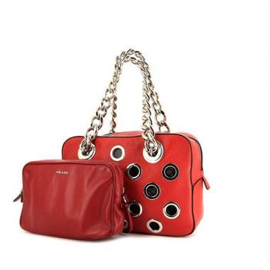 Bolso de mano Prada Grommet en cuero rojo