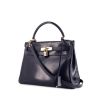 Hermes Kelly 28 cm handbag in navy blue box leather - 00pp thumbnail