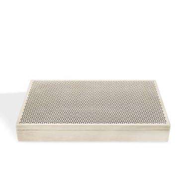 Hermès, box in guilloched silvered metal by Ravinet Denfert, with enameled “H” decors, signed, from the 1980’s