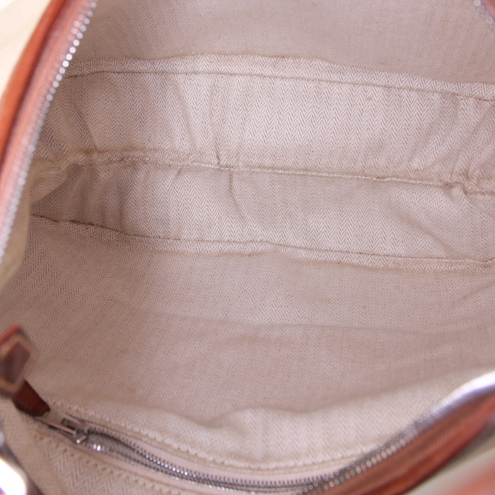 Hermès Goa handbag in beige canvas and gold Barenia leather - Detail D2