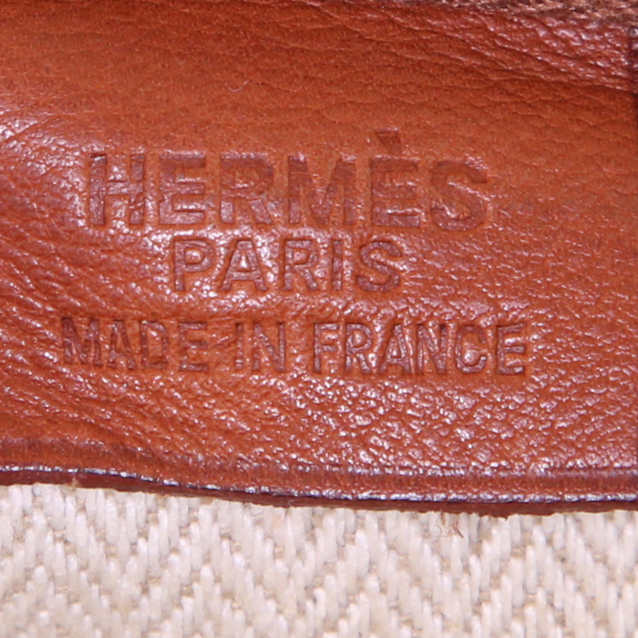 Hermès Goa handbag in beige canvas and gold Barenia leather - Detail D3