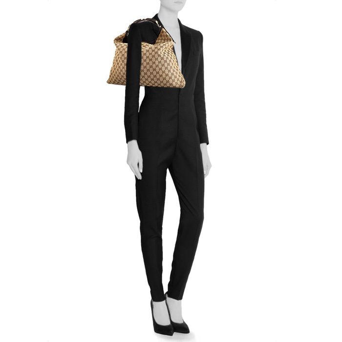 Borsa Gucci Mors in tela siglata e pelle marrone - Detail D1