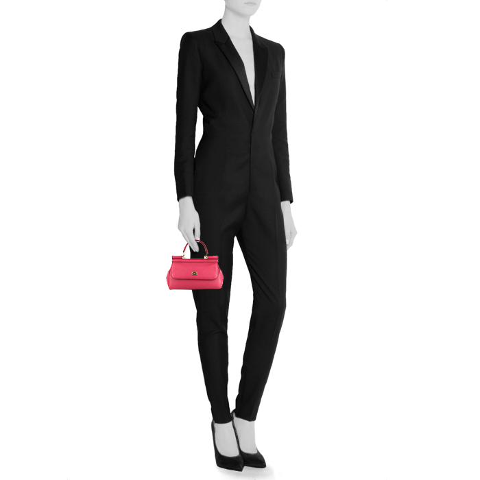 Dolce & Gabbana Sicily small model clutch-belt in fushia pink grained leather - Detail D1