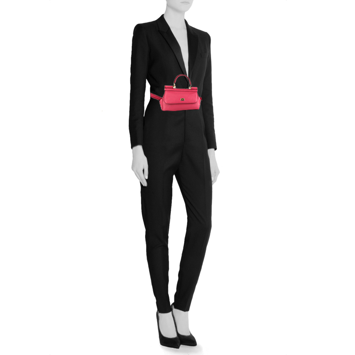 Dolce & Gabbana Sicily small model clutch-belt in fushia pink grained leather - Detail D2
