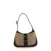 Gucci Jackie bag worn on the shoulder or carried in the hand in brown leather and beige monogram canvas - 360 thumbnail