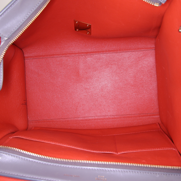 Bolso de mano Celine Trapeze en cuero negro y gris y ante naranja - Detail D3