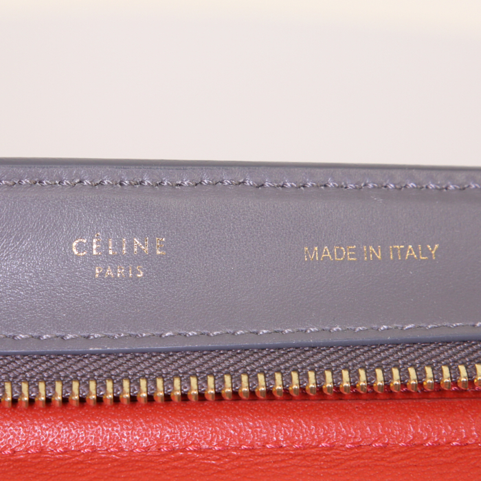 Bolso de mano Celine Trapeze en cuero negro y gris y ante naranja - Detail D4