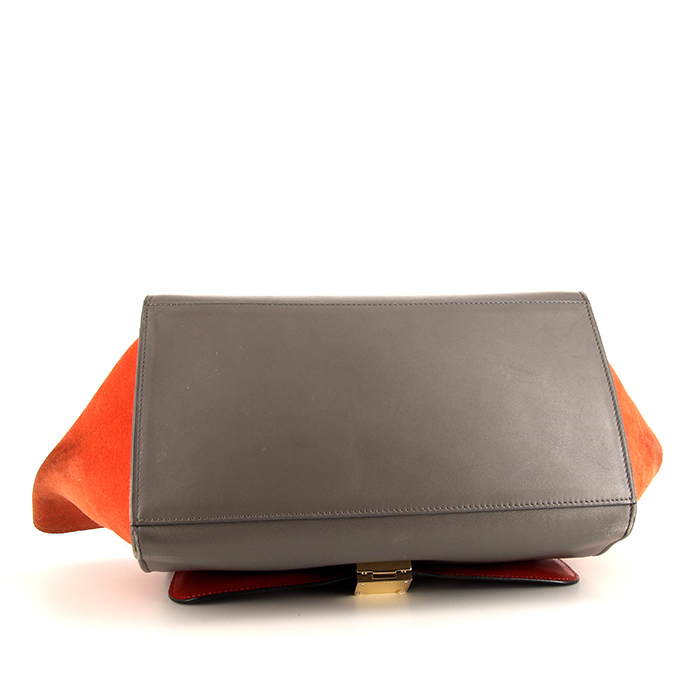 Celine Trapeze handbag in black and grey leather and orange suede - Detail D5