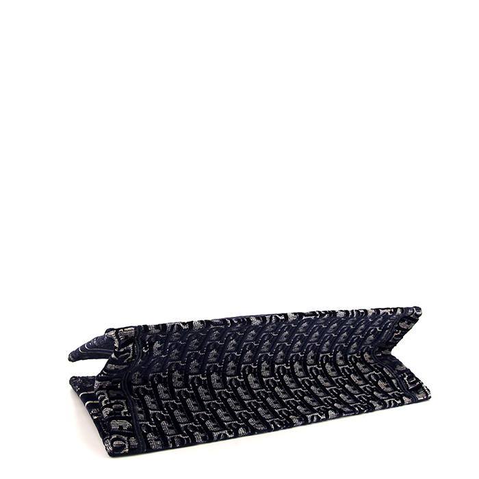 Sac cabas Dior Book Tote petit modèle en toile monogram bleue et beige - Detail D4