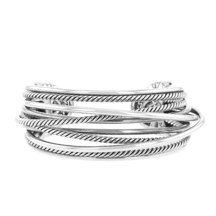 David Yurman Sterling Silver 7mm Cable Crossover Bracelet Garnet & Diamonds  | eBay