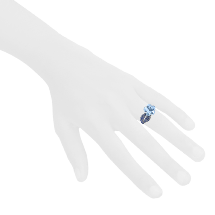 Chanel Camelia Aquatique ring in white gold,  aquamarine and sapphires - Detail D1