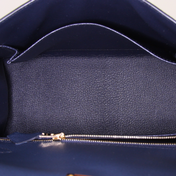 Sac à main Hermes Kelly 25 cm en cuir epsom bleu indigo - Detail D3