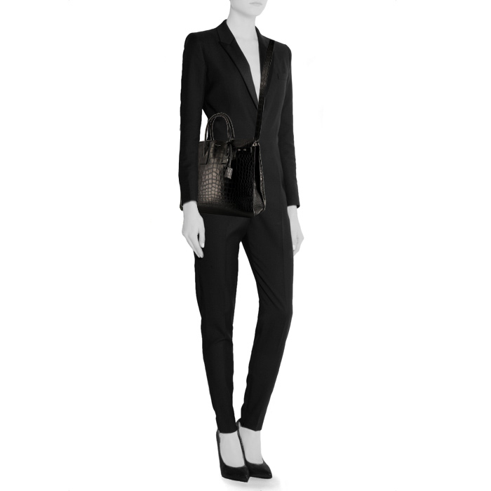 Borsa Saint Laurent Sac de jour North/south in pelle nera simil coccodrillo - Detail D2