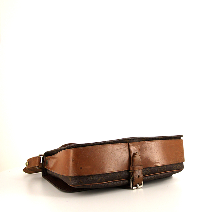 Bolso bandolera Louis Vuitton Cartouchiére en lona Monogram marrón y cuero natural - Detail D4