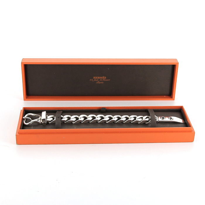 Bracciale mobile Hermès Boucle Sellier modello medio in argento - Detail D2