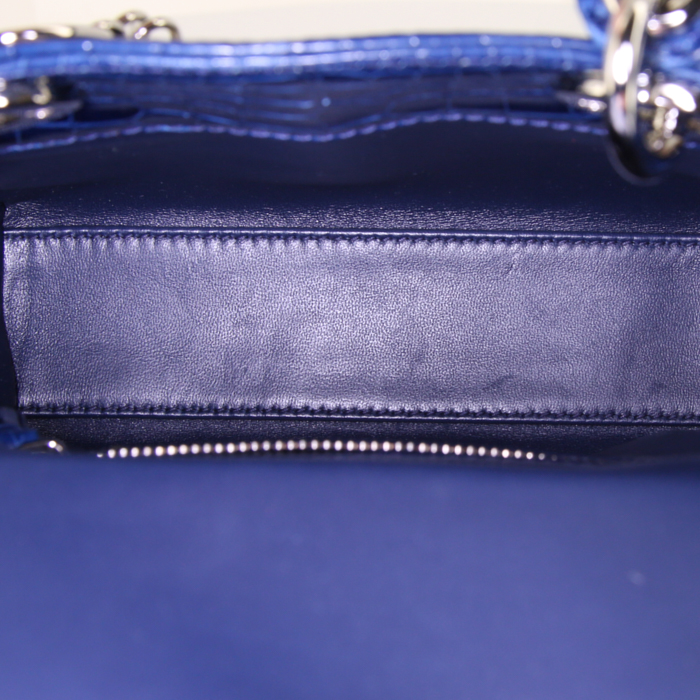 Dior Mini Lady Dior handbag in navy blue crocodile - Detail D3