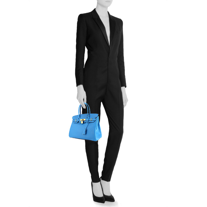 Hermes Birkin 30 cm handbag in blue epsom leather - Detail D1