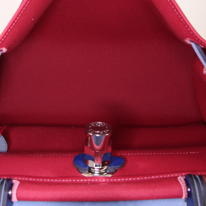 Borsa Hermes Herbag in tela rossa e pelle blu - Detail D3
