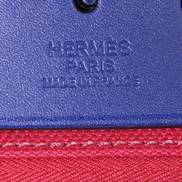 Borsa Hermes Herbag in tela rossa e pelle blu - Detail D4