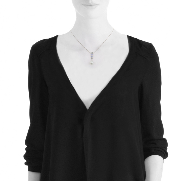 Collana Tasaki in oro bianco, zaffiri e acquamarina - Detail D1